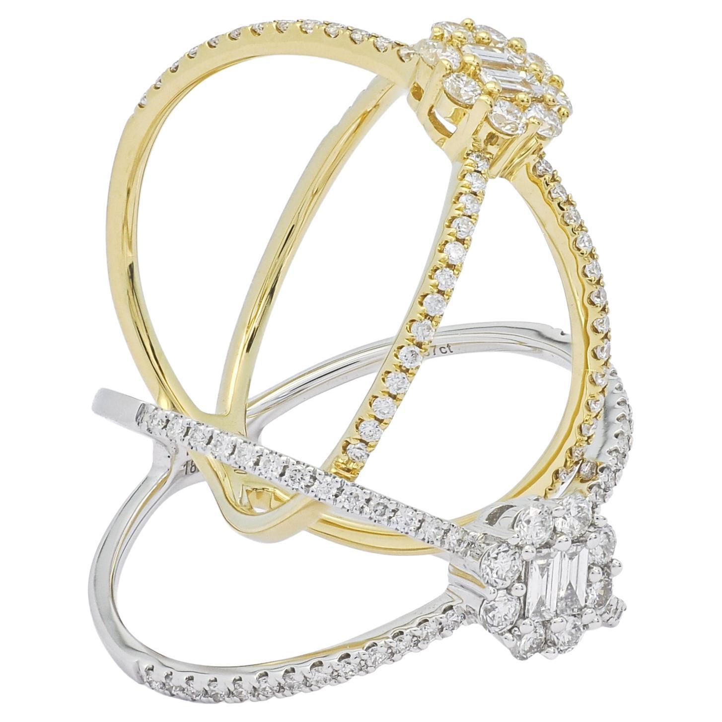 Women's  Natural Diamonds 0.40 carats 18KT White Gold Flower Cluster Split Shank Ring For Sale