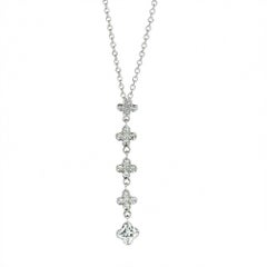 18KT White Gold Flower Diamond Pendant Drop, Chain