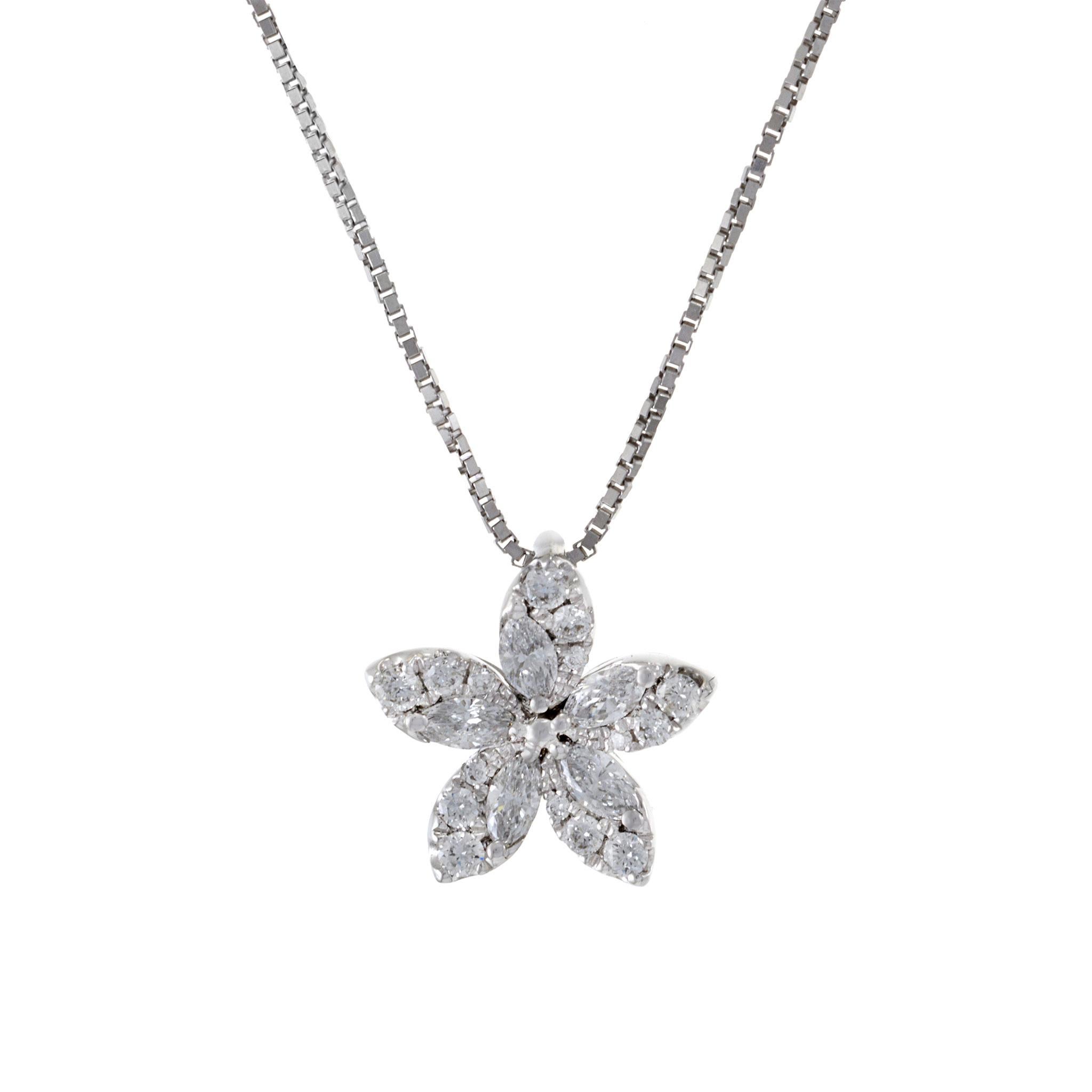 Elevate your style with the refined charm of this 18KT white gold flower pendant, featuring resplendent 0.36CT-TW diamonds. The brilliant diamonds, boasting a pristine G color and VS1-VS2 clarity, infuse the pendant with an exquisite radiance. This
