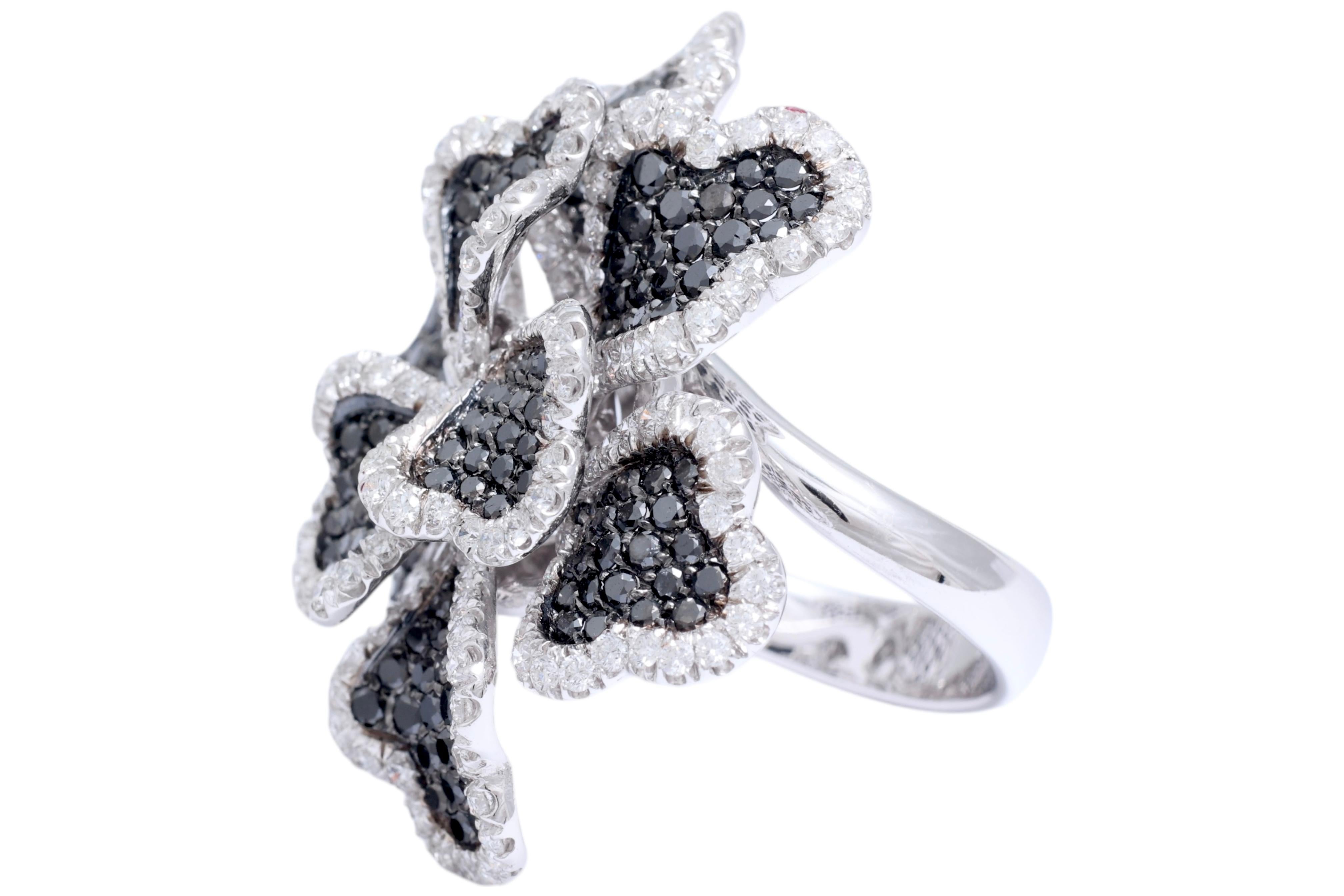 black diamond flower ring