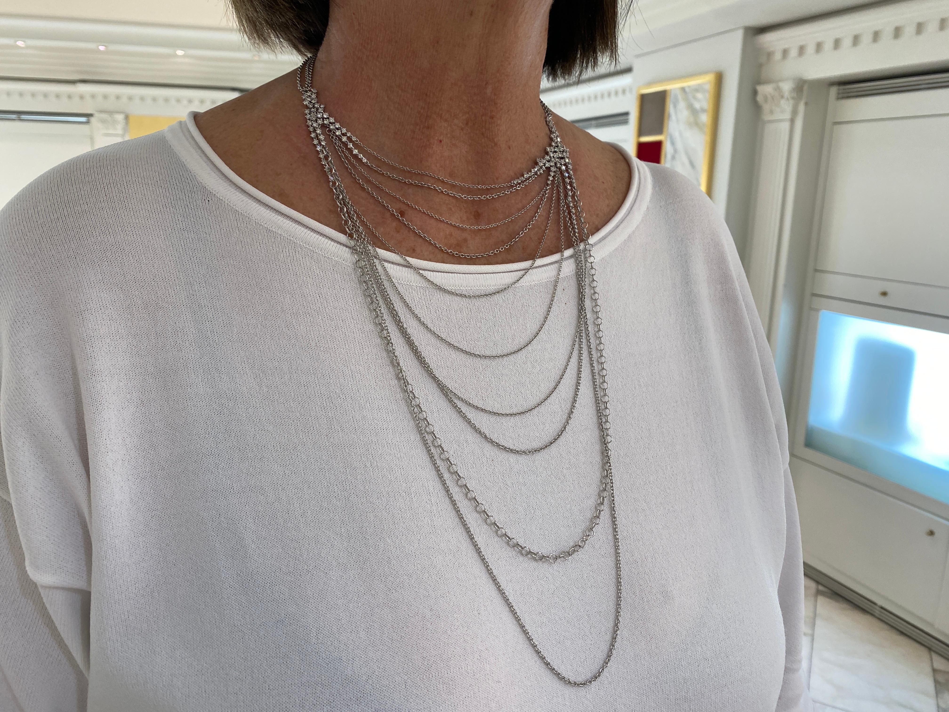 Fratelli Staurino signed long necklace made of 18kt white gold with natural brilliant-cut diamonds for ct 4.18

Welcome to our jewelry collection, where every piece tells a story of timeless elegance and unparalleled craftsmanship. As a family-run