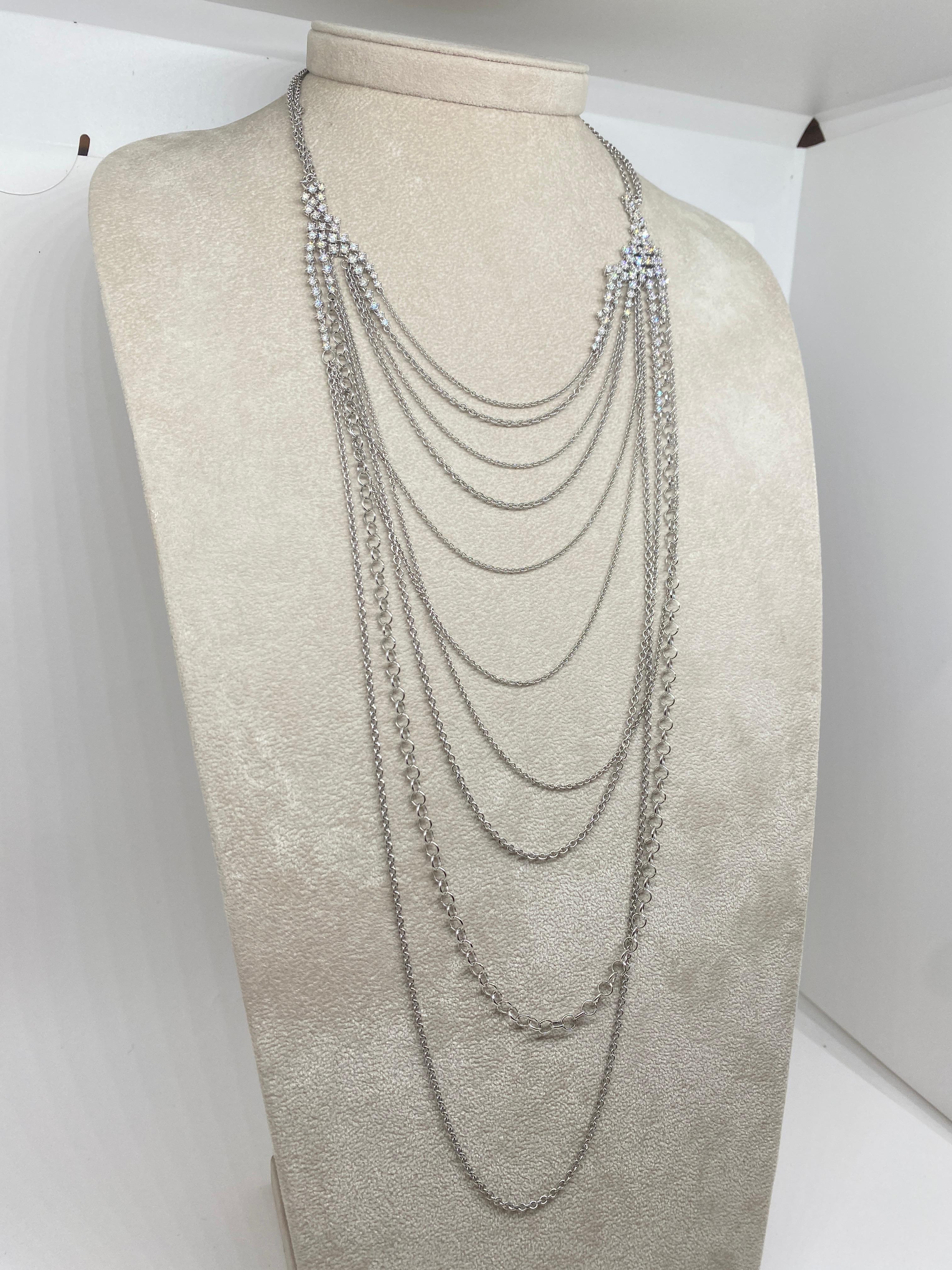 18 Karat Weißgold Fratelli Staurino signierte lange Halskette mit 4,18 Karat weißen Diamanten Damen im Angebot