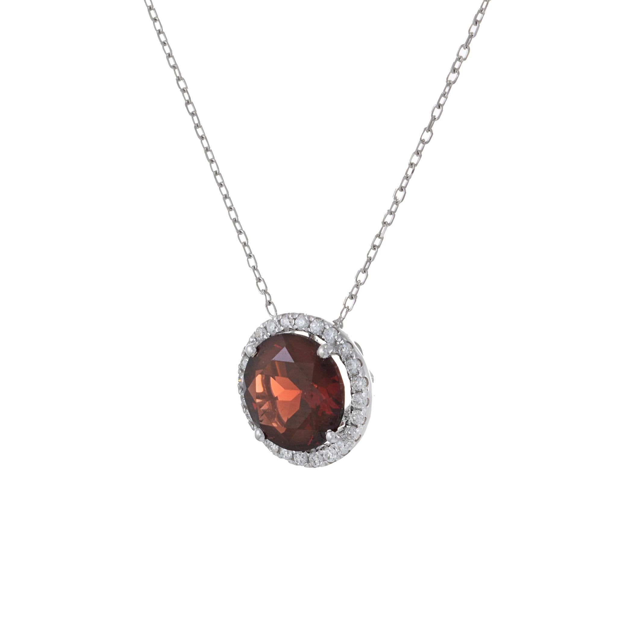 Modern 18KT White Gold Garnet And Diamond Necklace For Sale