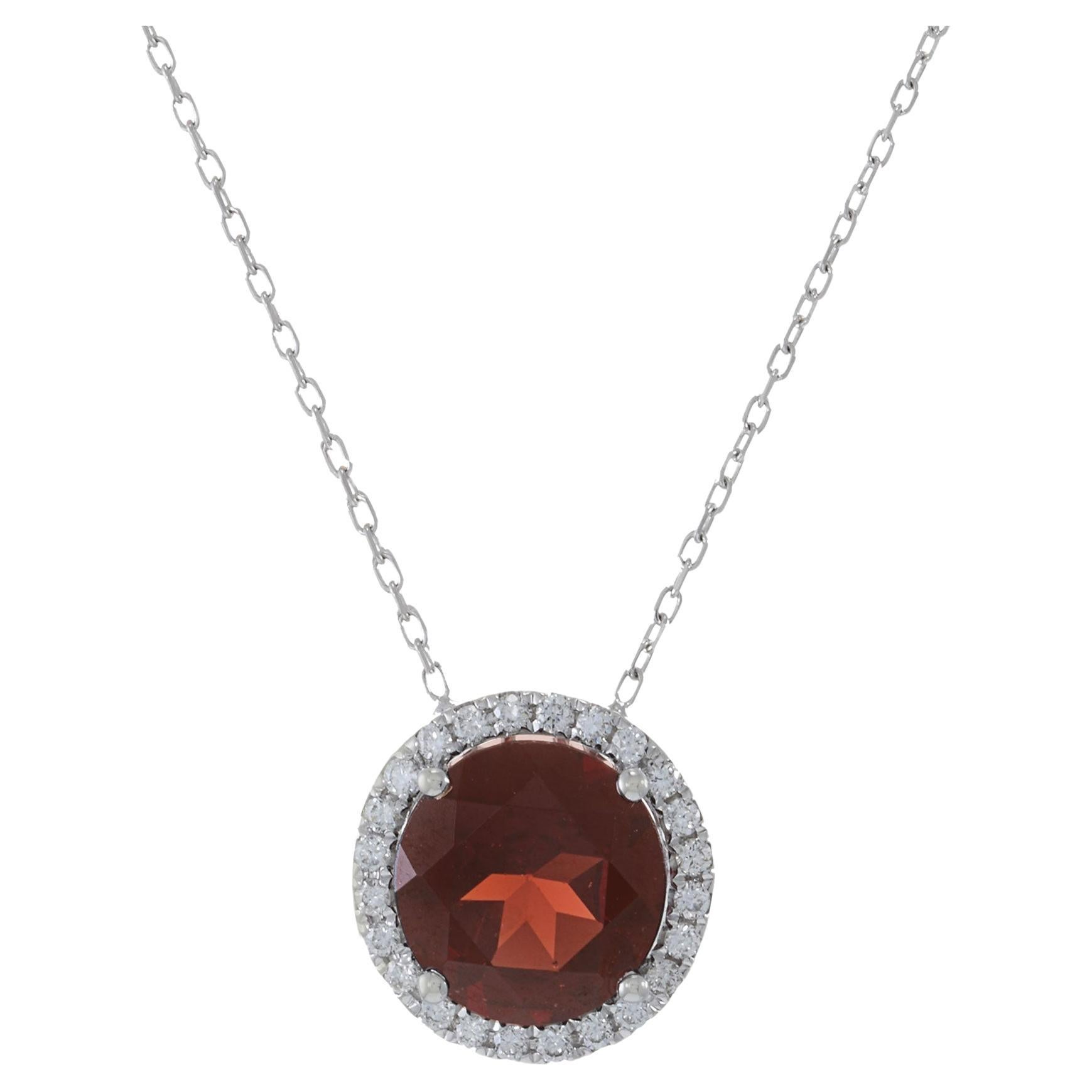 18KT White Gold Garnet And Diamond Necklace For Sale