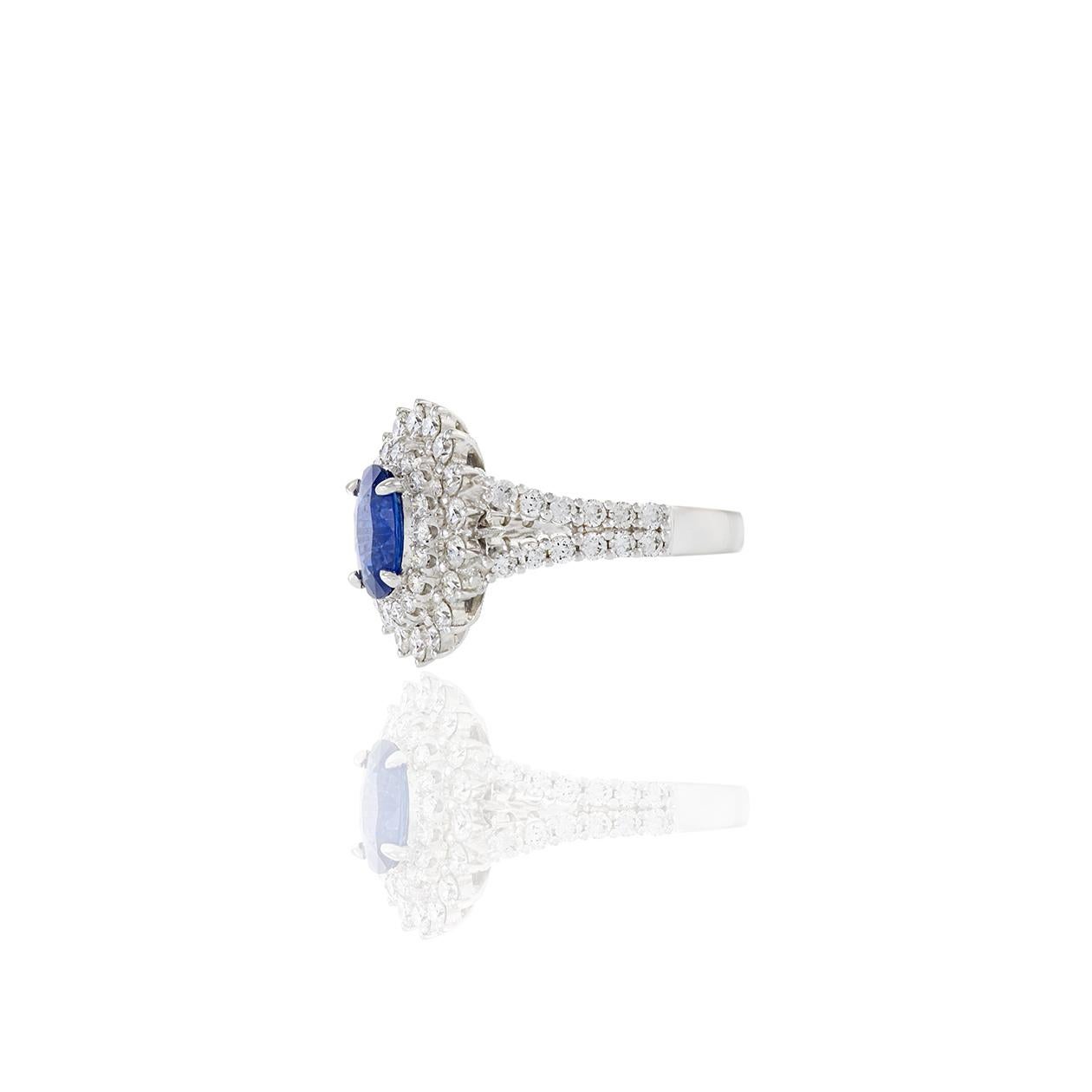 Oval Cut 18KT White Gold GIA Certified Oval Sapphire And Diamond Ring For Sale