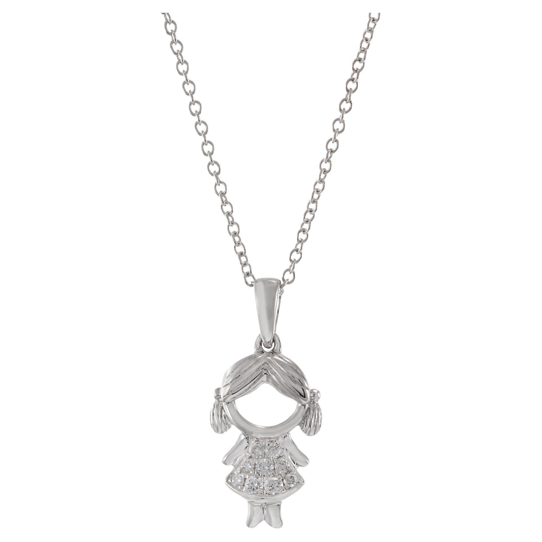 18KT White Gold Girl Diamond Charm Pendant