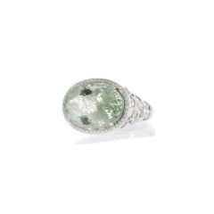 18KT White Gold Green Amethyst and Diamond Ring