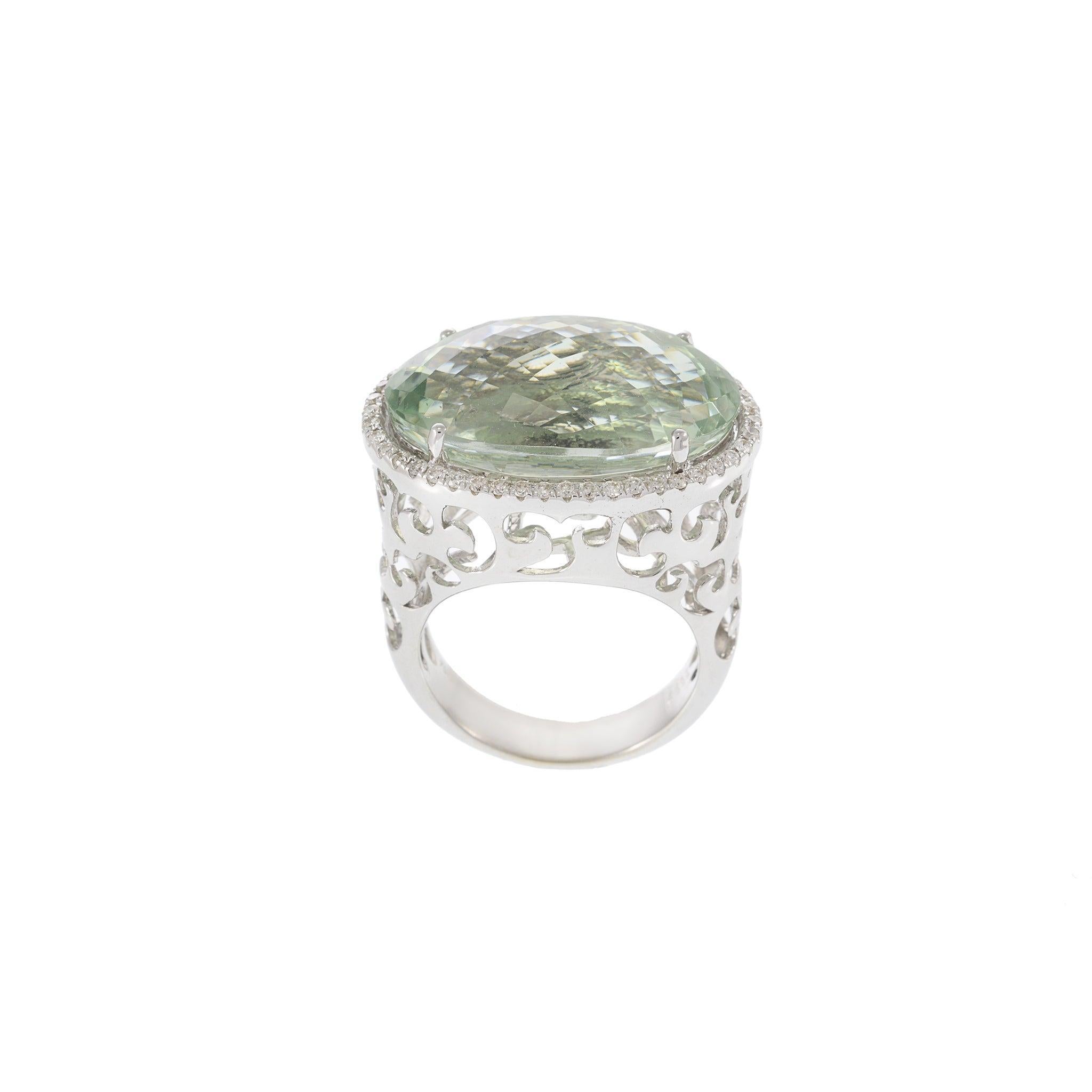18KT White Gold Green Amethyst and Diamond Ring For Sale 2