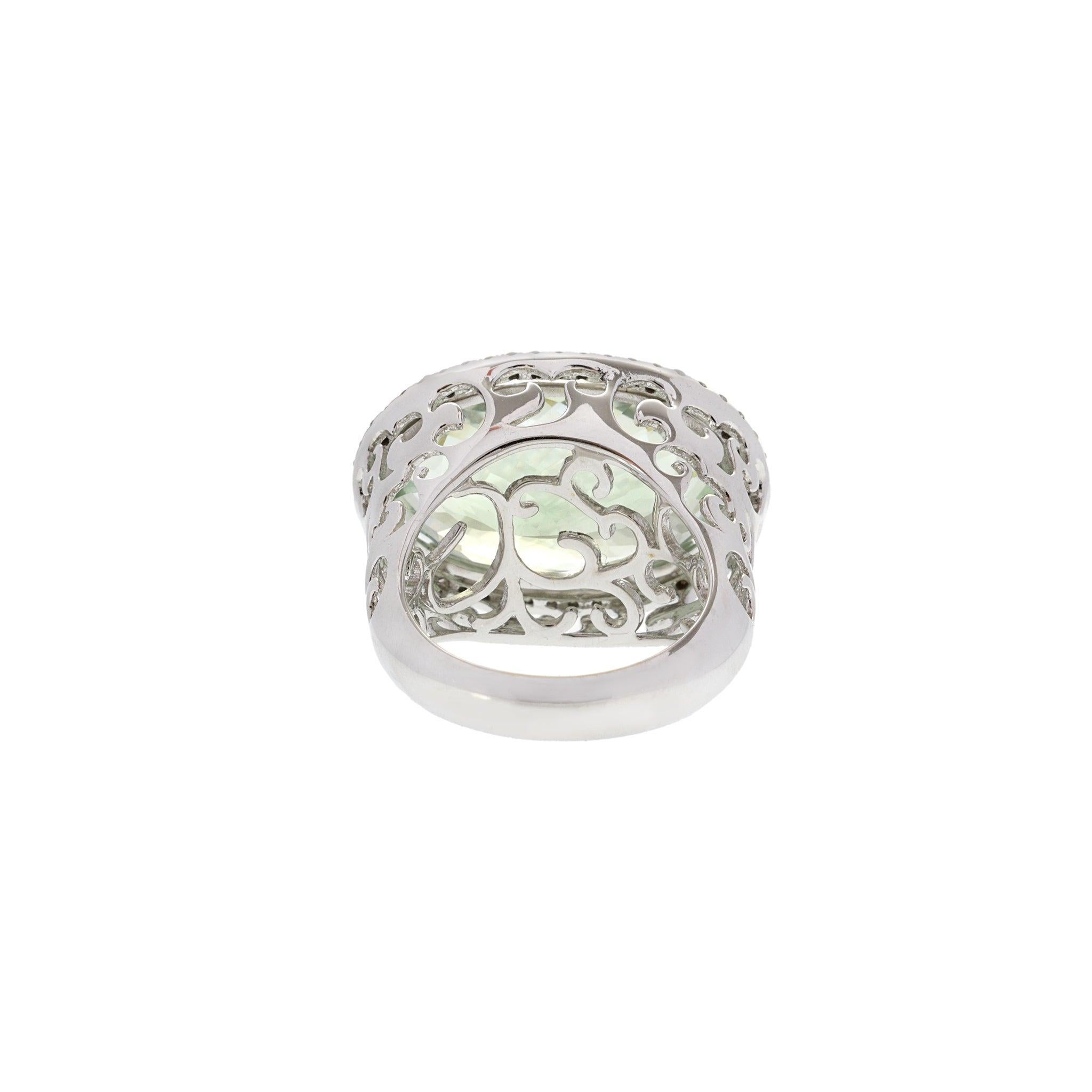 18KT White Gold Green Amethyst and Diamond Ring For Sale 4