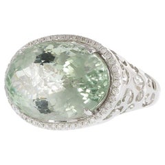 18KT White Gold Green Amethyst and Diamond Ring