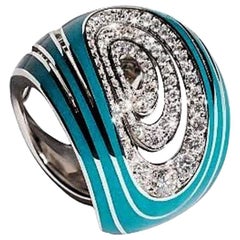 18 Karat White Gold Green Enamel 1.12 Carat White Diamonds Band Ring