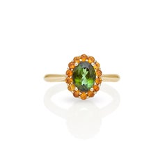 18kt Yellow Gold Green Oval Tourmaline & Citrine Protection Ring Cluster Modern