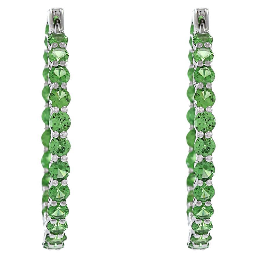 18KT White Gold Green Tsavorite Hoop Earrings For Sale