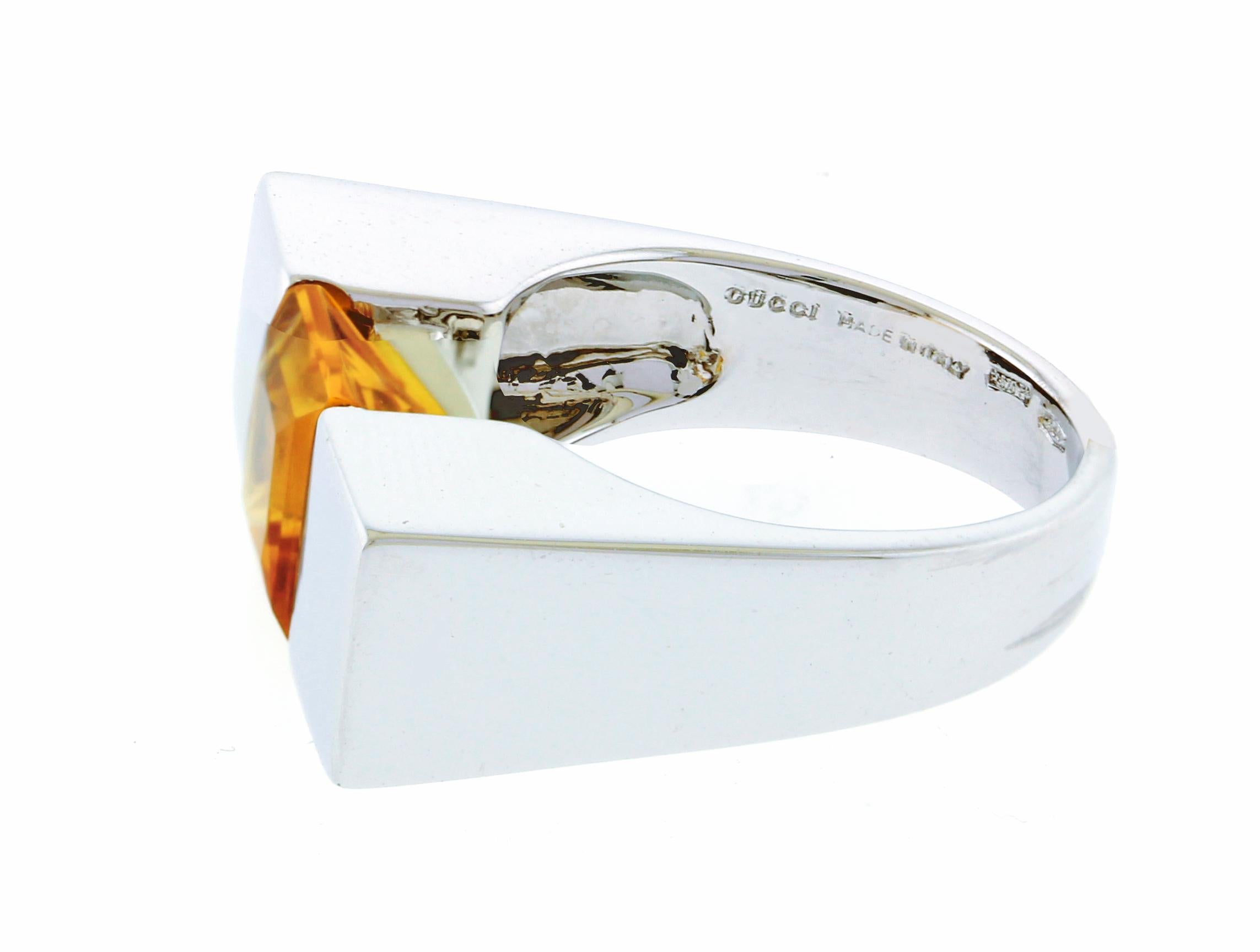 18kt White Gold Gucci Citrine RIng In Excellent Condition For Sale In Bethesda, MD