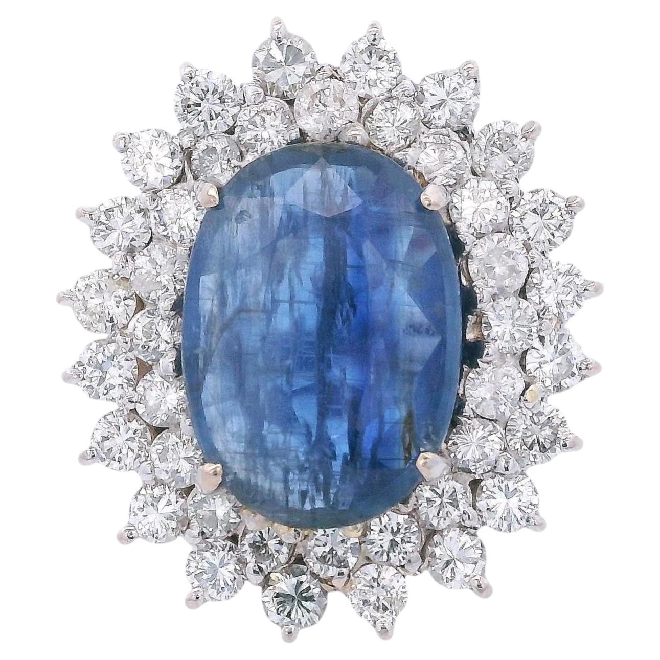 18kt white Gold Halo Ring with 9.58 CTW Sapphire & Diamonds For Sale