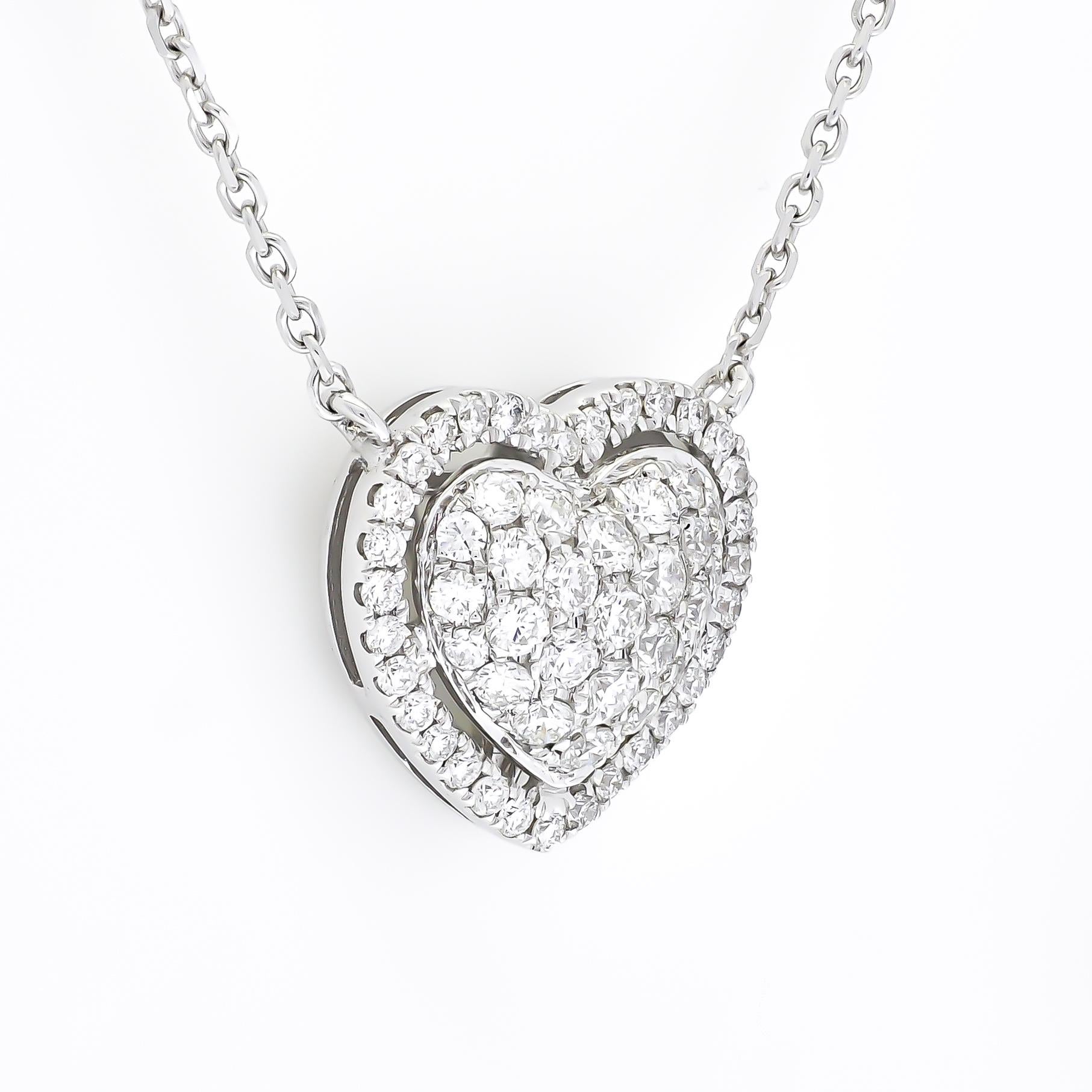 Moderne Pendentif diamant naturel 0,55 cts Collier pendentif coeur en or blanc 18KT en vente