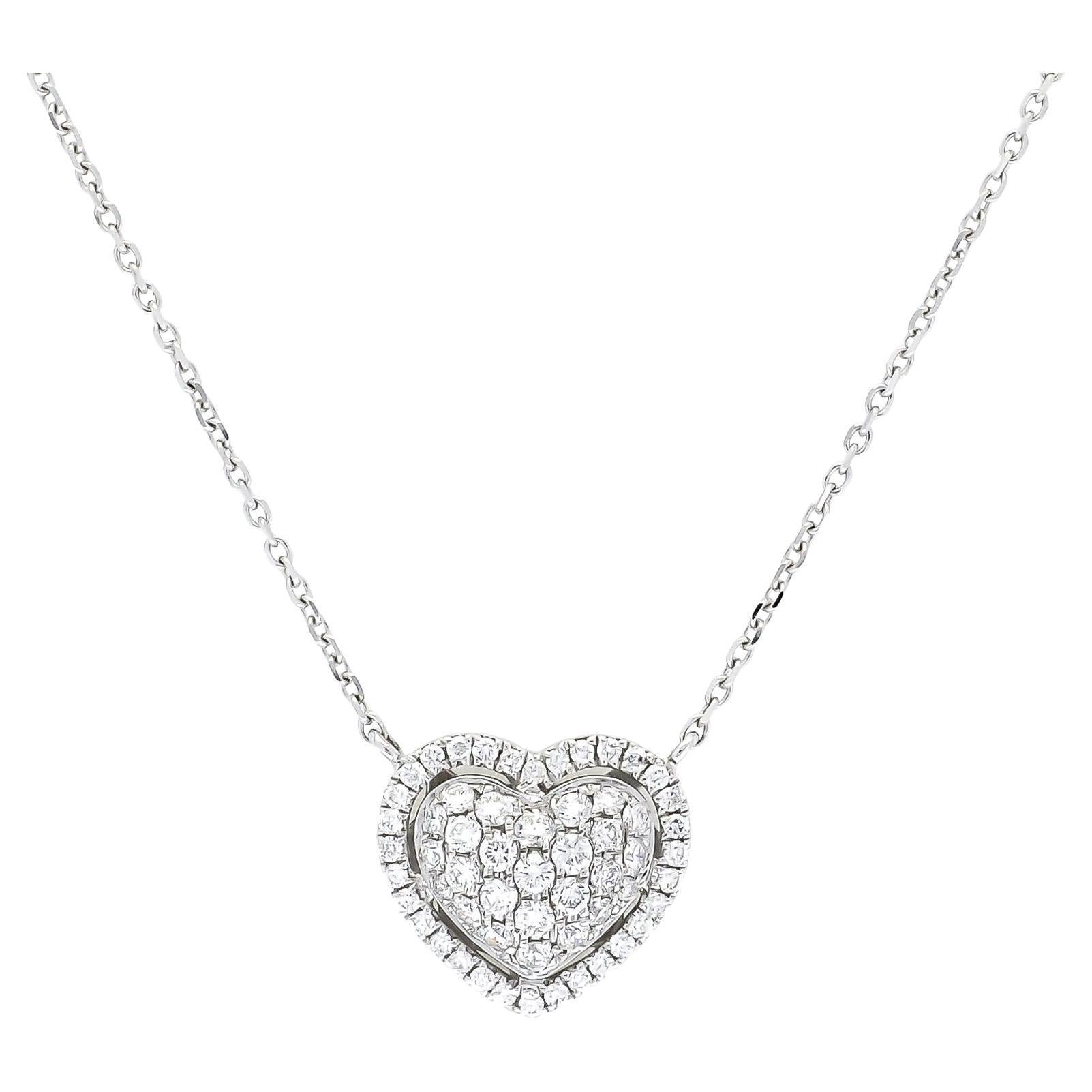 Natural Diamond Pendant 0.55 cts 18KT White Gold Heart Pendant Necklace For Sale