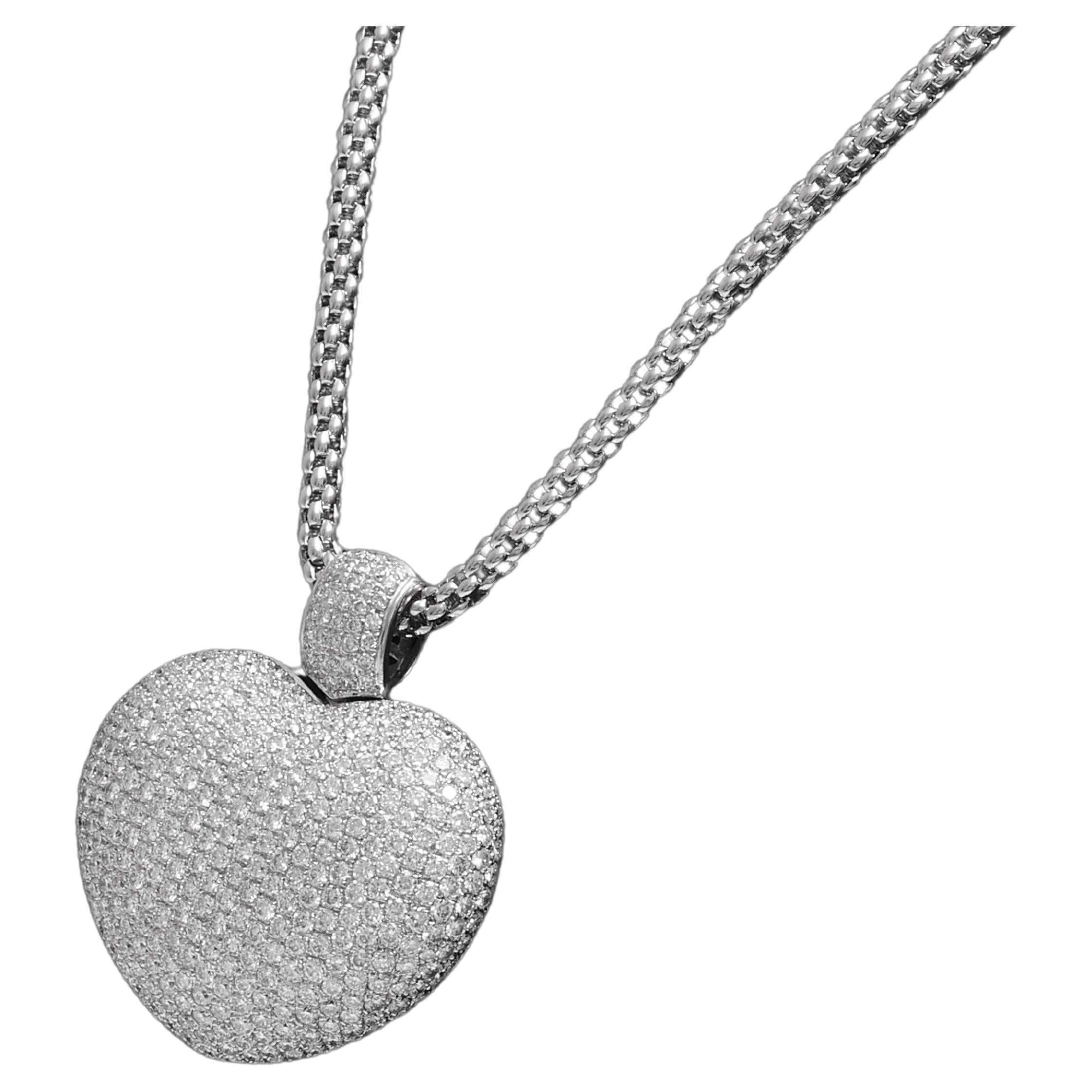 18kt White Gold Heart Pendant With 17 ct. Diamonds With 18kt White Gold Necklace For Sale