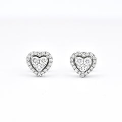 Natural Diamond 0.67 carat 18KT White Gold Heart Shape Cluster Halo Stud Earring