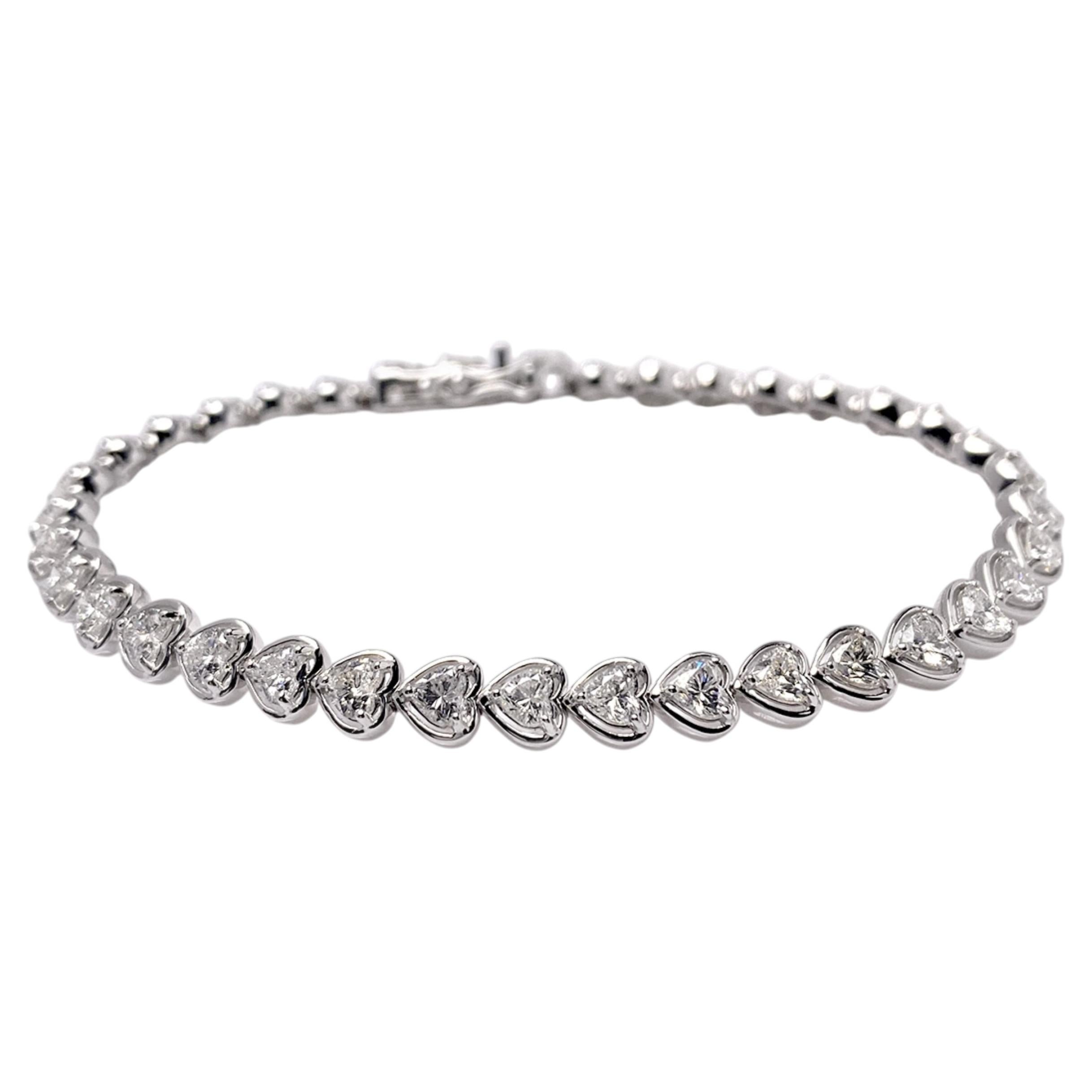 18KT White Gold Heart Shape Diamond Tennis Bracelet – 4.84 Carat