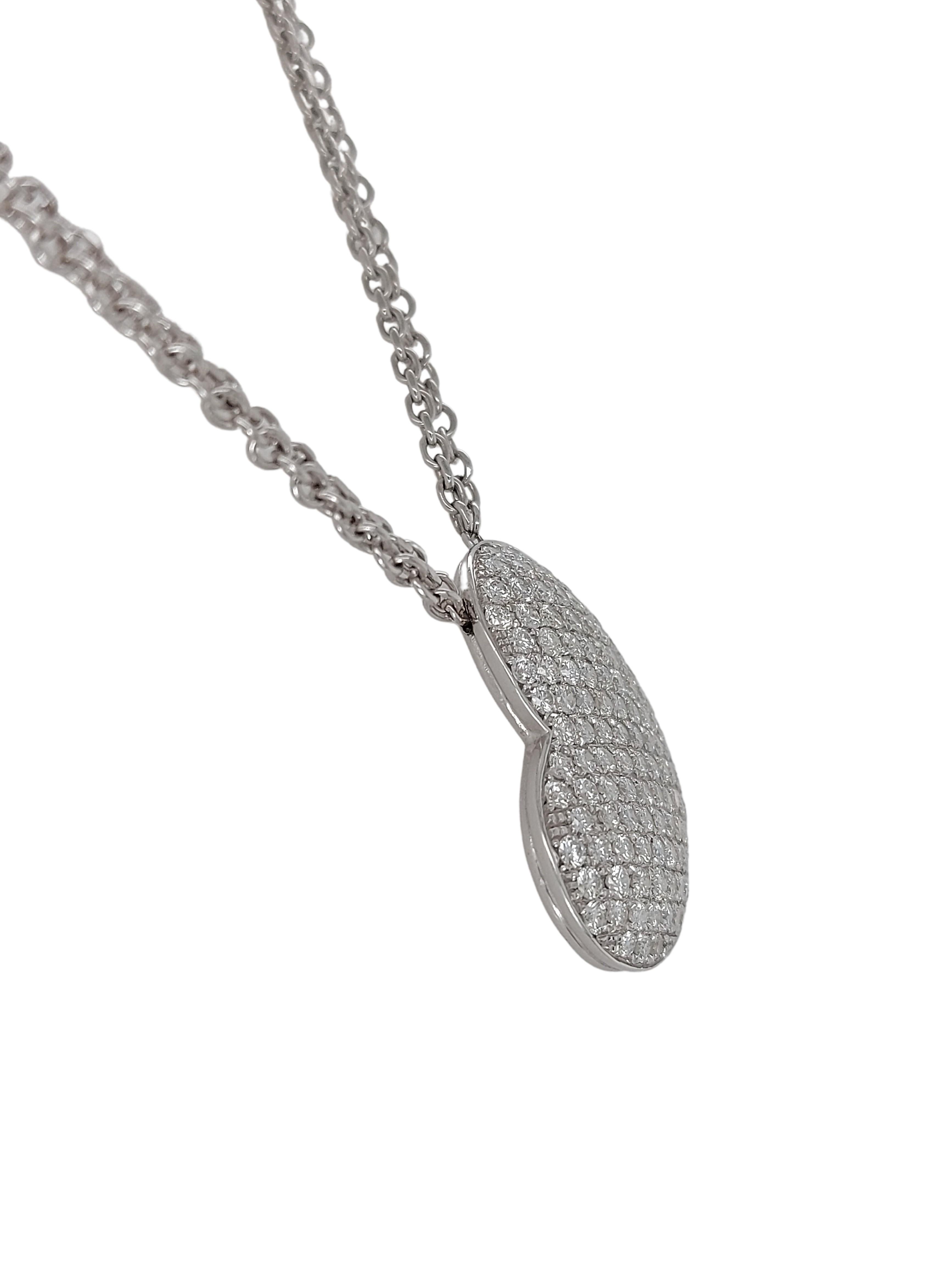 Women's or Men's 18kt White Gold Heart Shape Necklace with 4.96 Ct.Brilliant Cut Diamonds Pavé