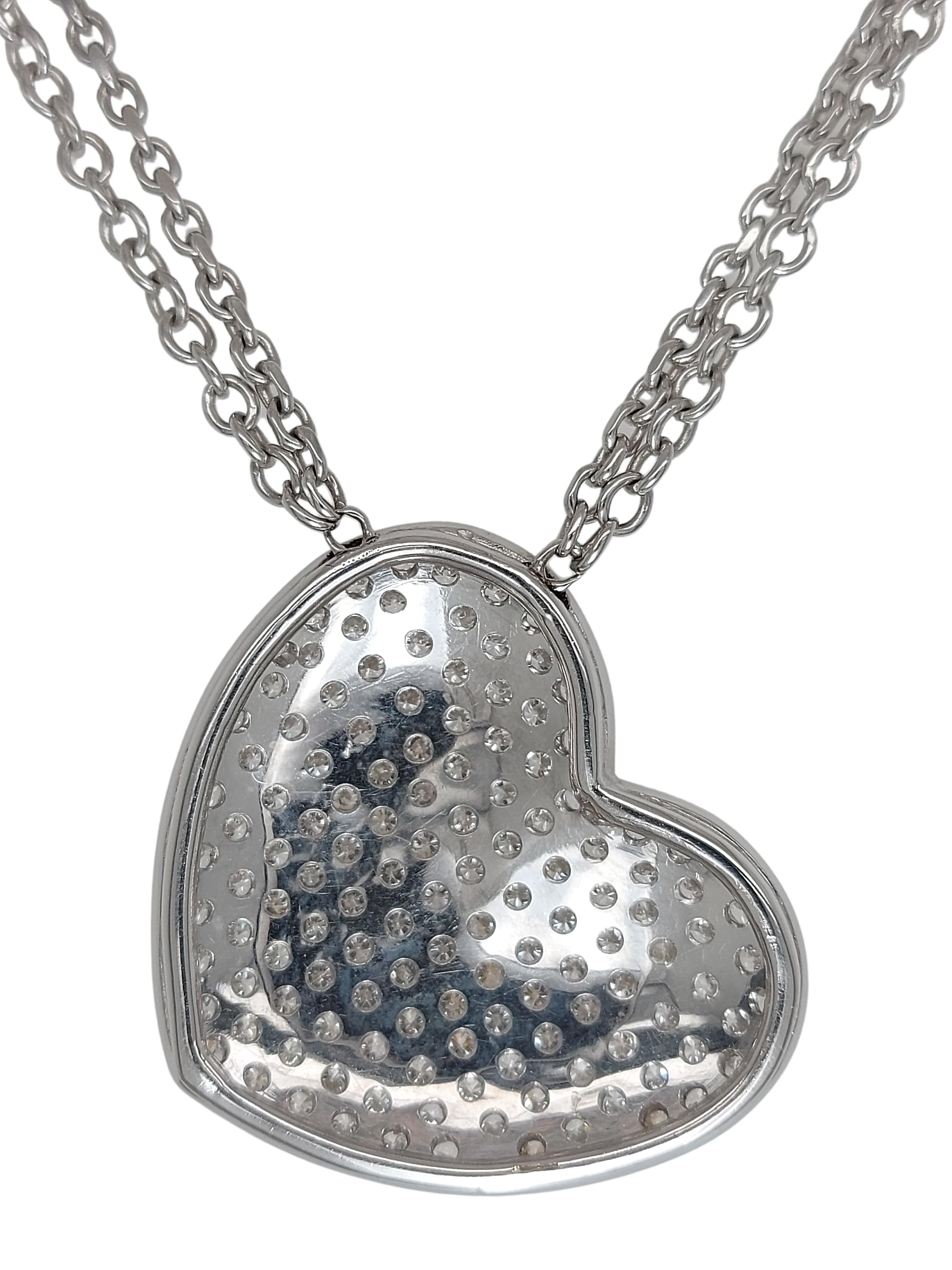 18kt White Gold Heart Shape Necklace with 4.96 Ct.Brilliant Cut Diamonds Pavé 2