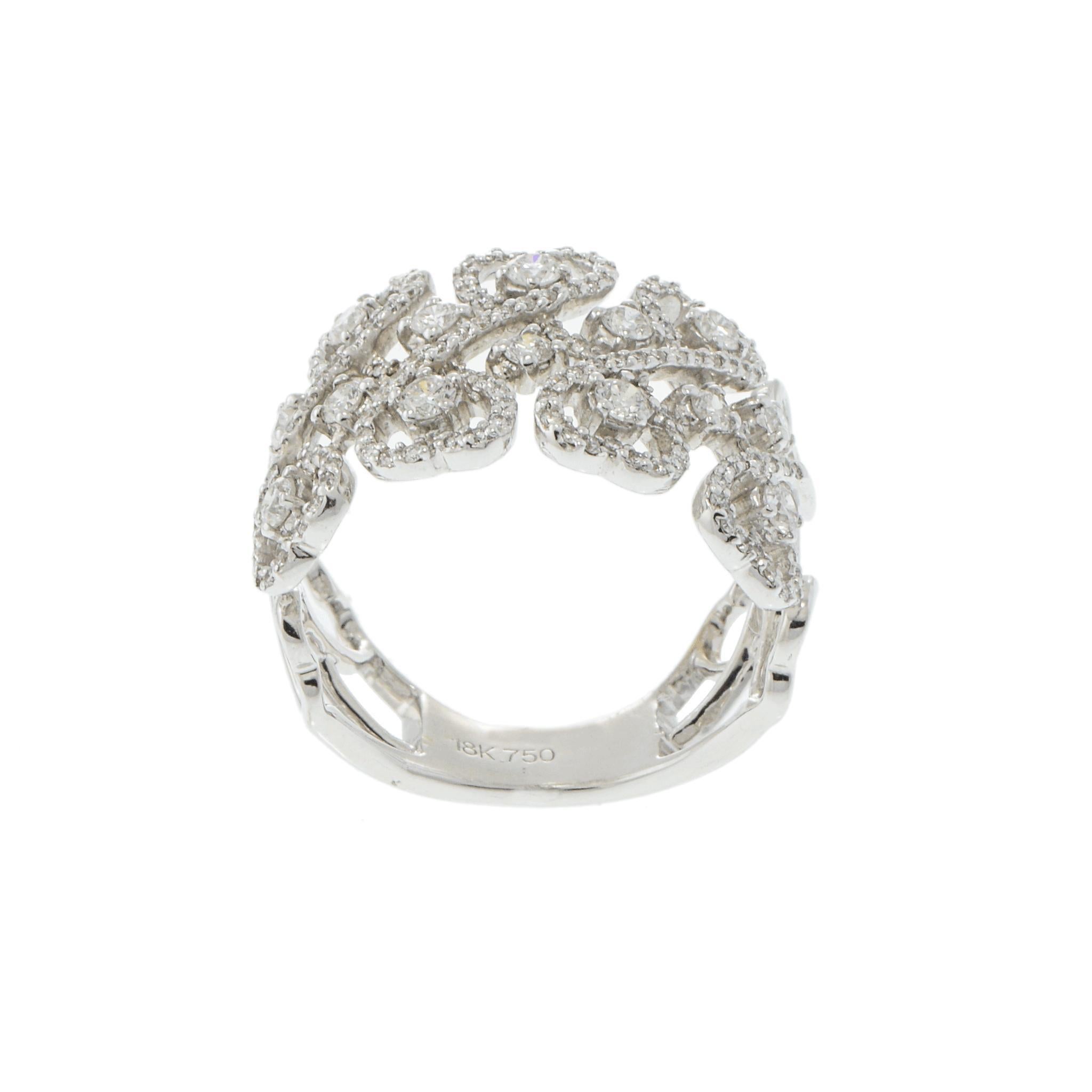 18KT White Gold Hearts Shaped Wide Diamond Band For Sale 1