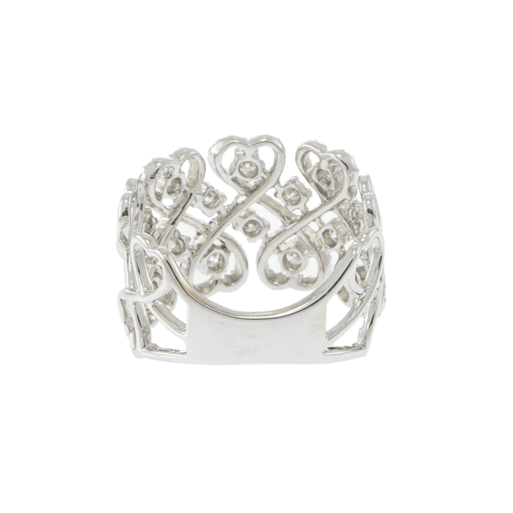 18KT White Gold Hearts Shaped Wide Diamond Band For Sale 2