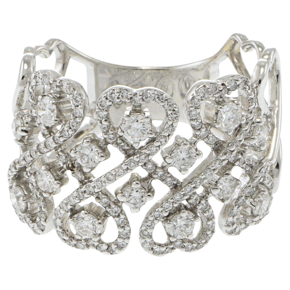 18KT White Gold Hearts Shaped Wide Diamond Band
