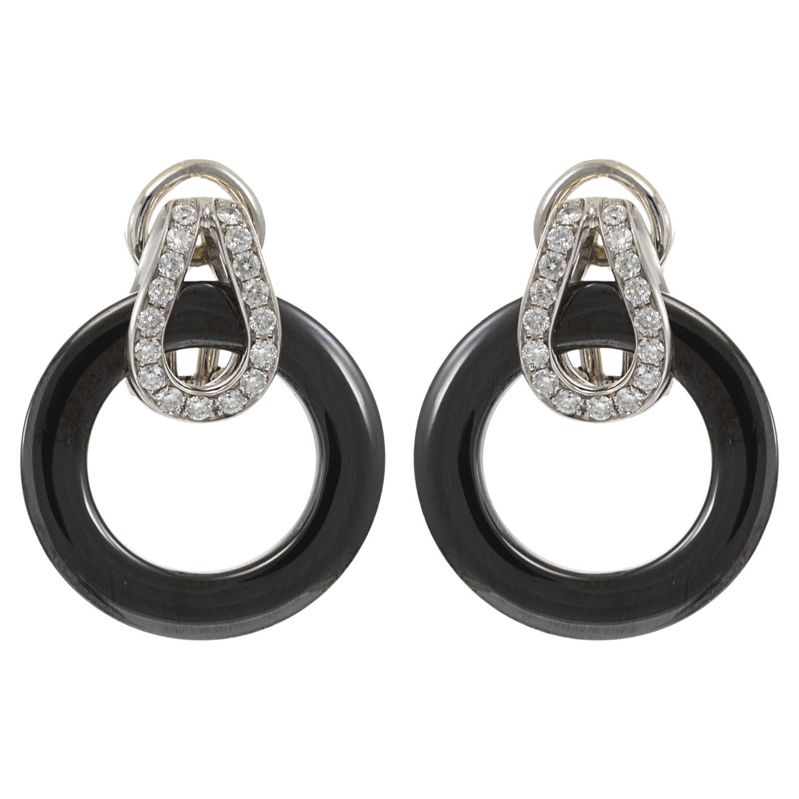 Boucles d'oreilles pendantes en or blanc 18KT avec hématite et diamants