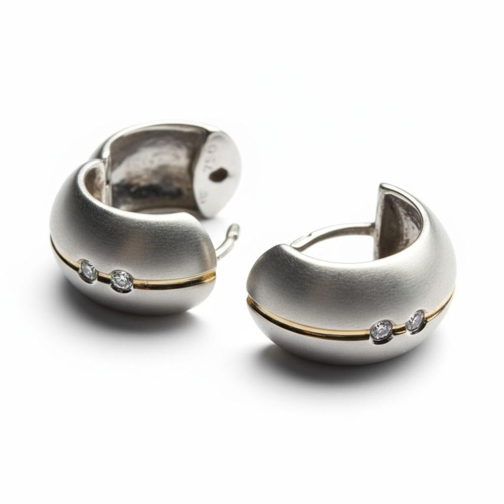 Moderno Orecchini Huggie Hoop in oro bianco 18kt con diamanti, lunghezza 0,50 pollici in vendita