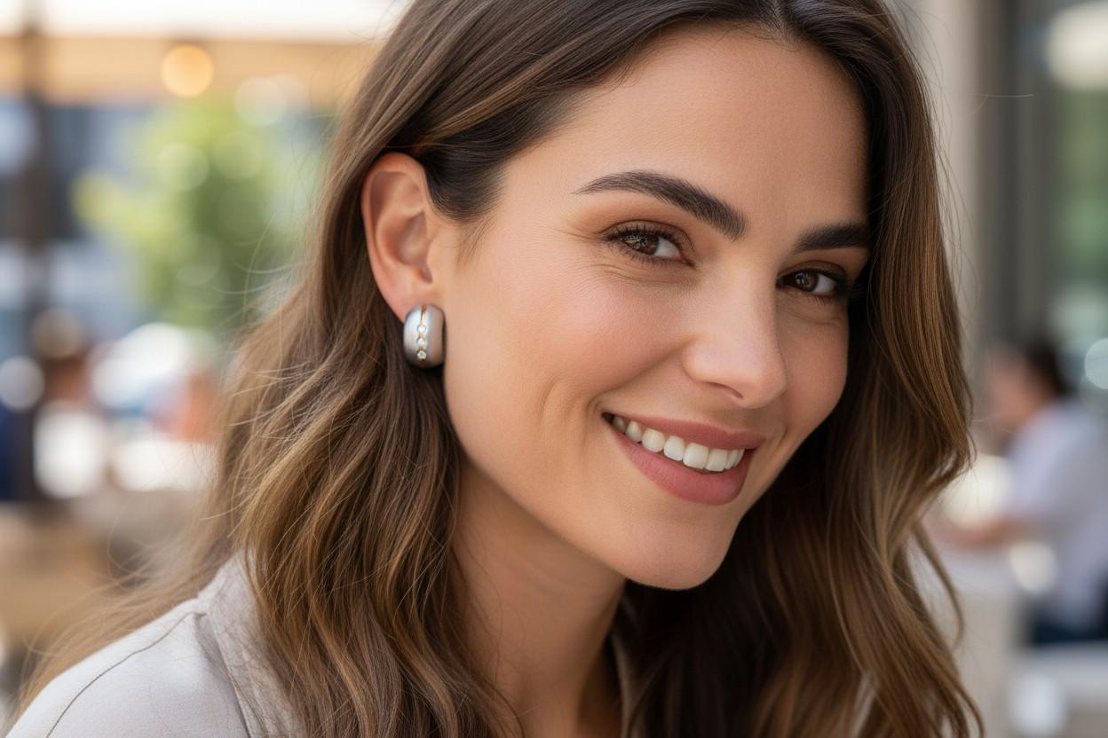 Orecchini Huggie Hoop in oro bianco 18kt con diamanti, lunghezza 0,50 pollici in vendita 1