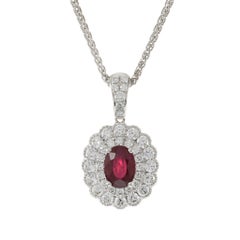 18KT White Gold IGI Certified Ruby and Diamond Pendant with Chain