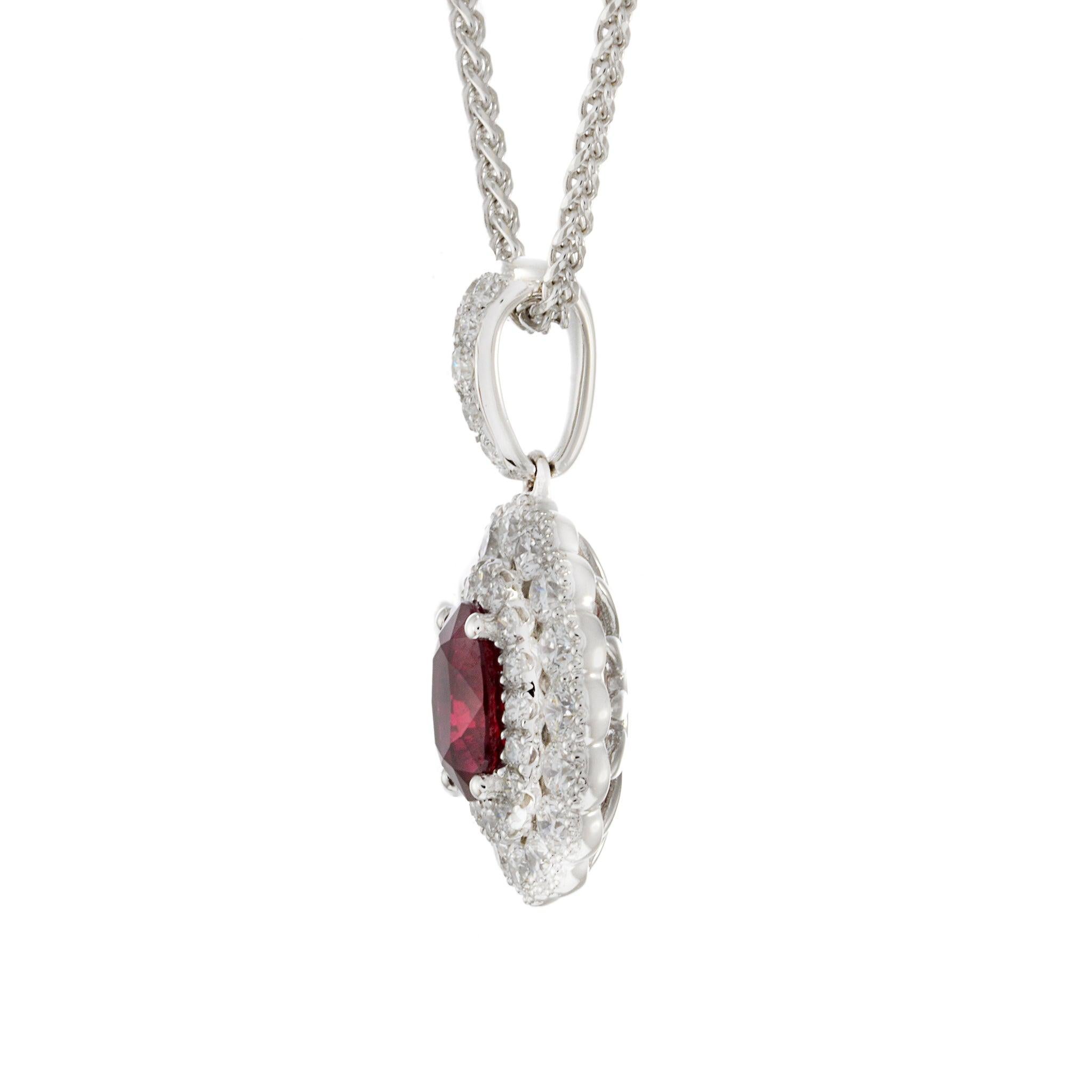 Women's 18KT White Gold IGI Certified Ruby and Diamond Pendant with Chain For Sale