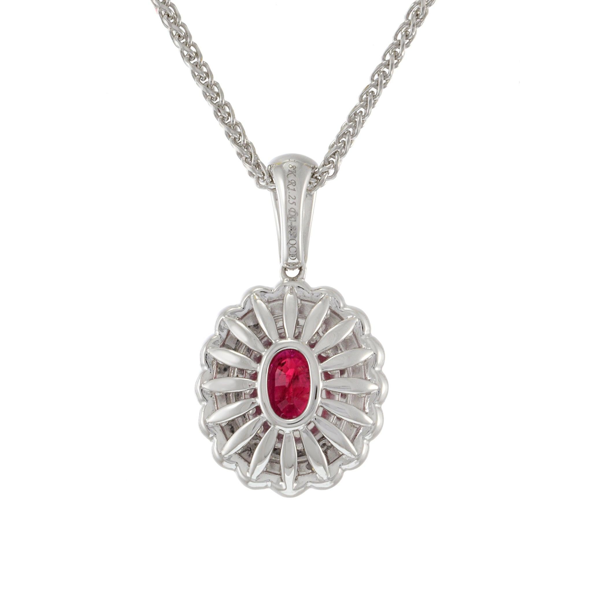18KT White Gold IGI Certified Ruby and Diamond Pendant with Chain For Sale 1