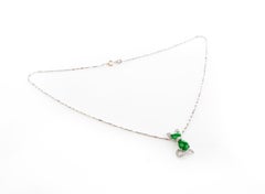 18 Karat White Gold Jade and Diamond Cat Pendant Necklace
