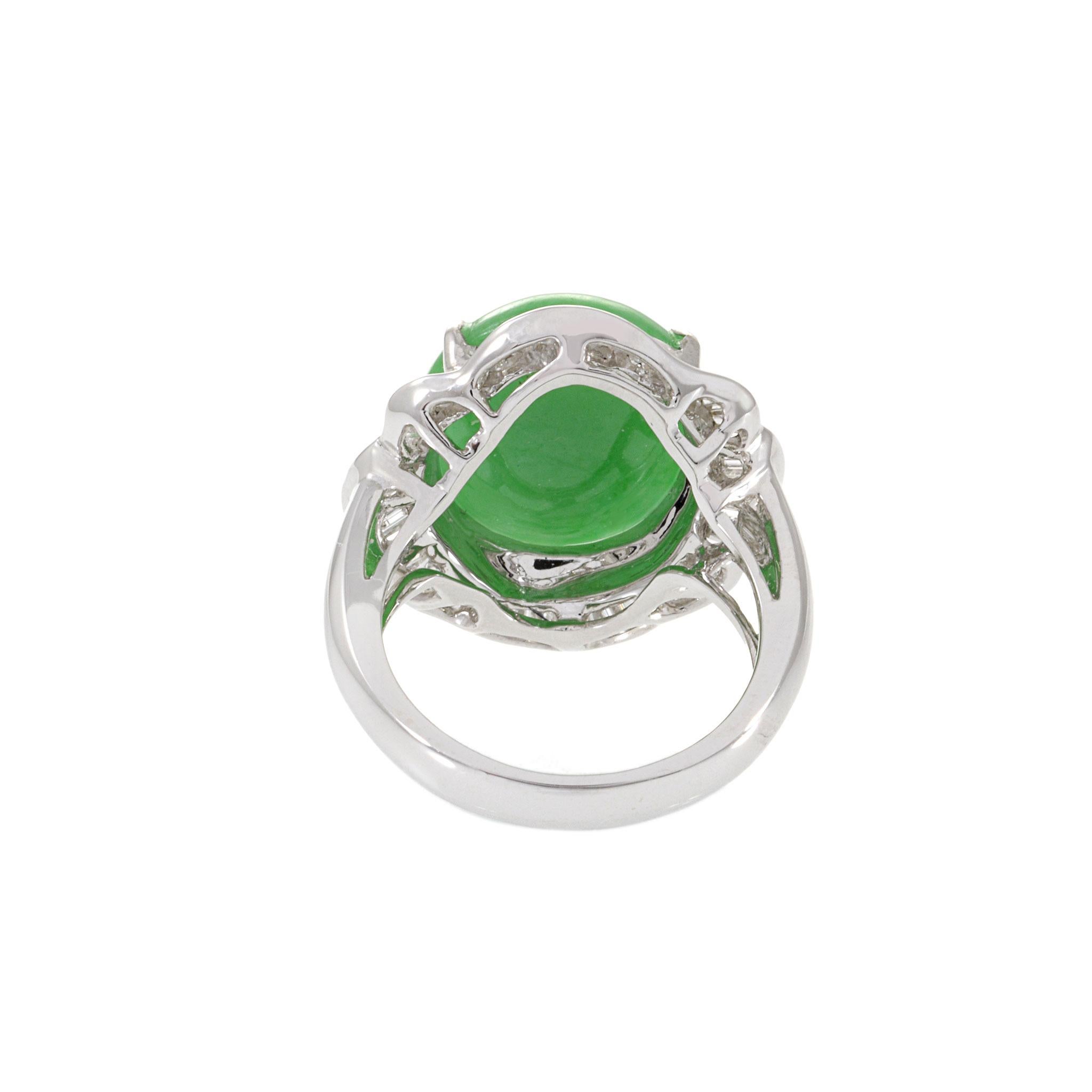 18KT White Gold Jade and Diamond Ring For Sale 4