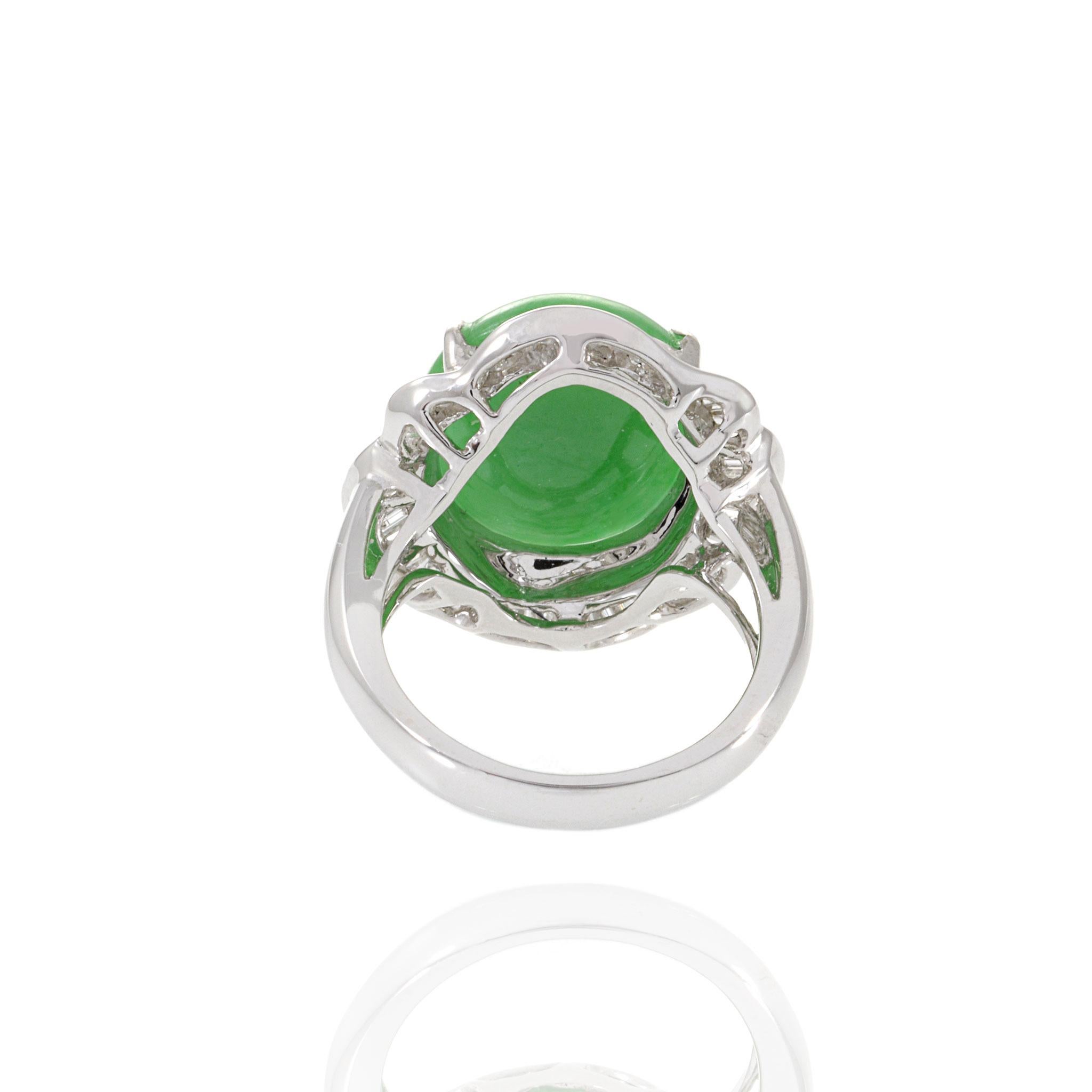 18KT White Gold Jade and Diamond Ring For Sale 5