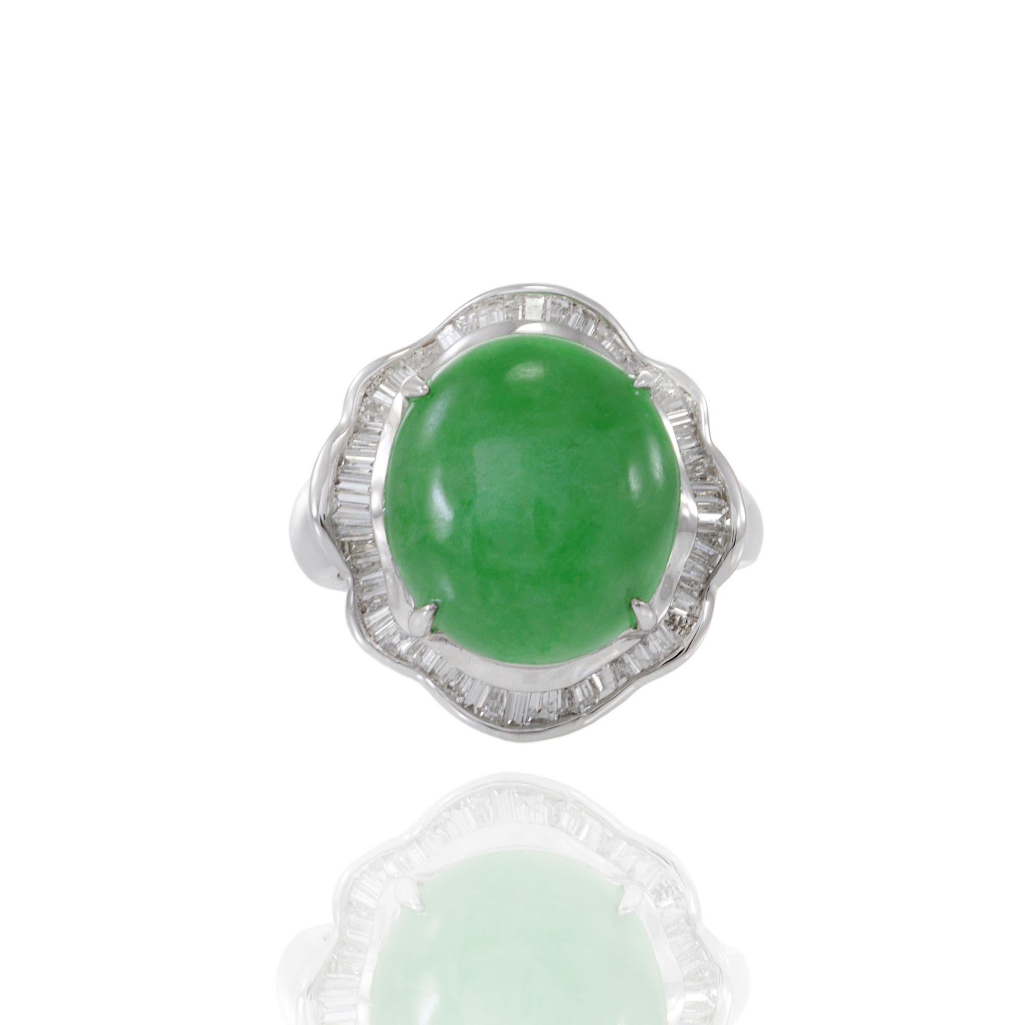 Modern 18KT White Gold Jade and Diamond Ring For Sale