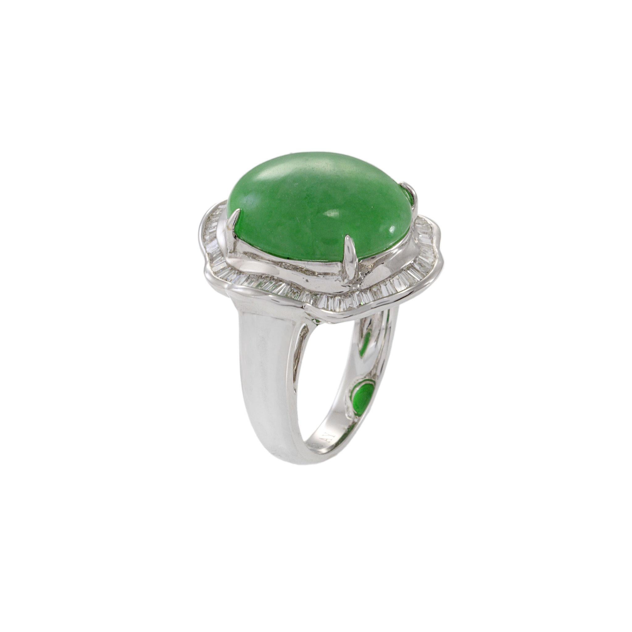 Women's or Men's 18KT White Gold Jade and Diamond Ring For Sale