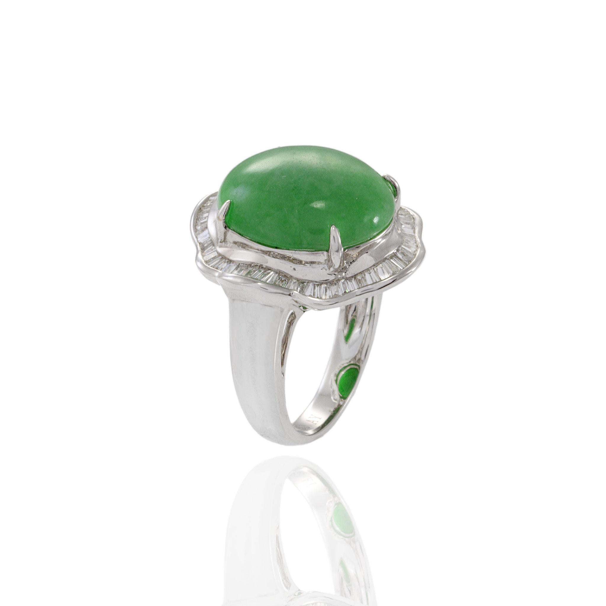 18KT White Gold Jade and Diamond Ring For Sale 1