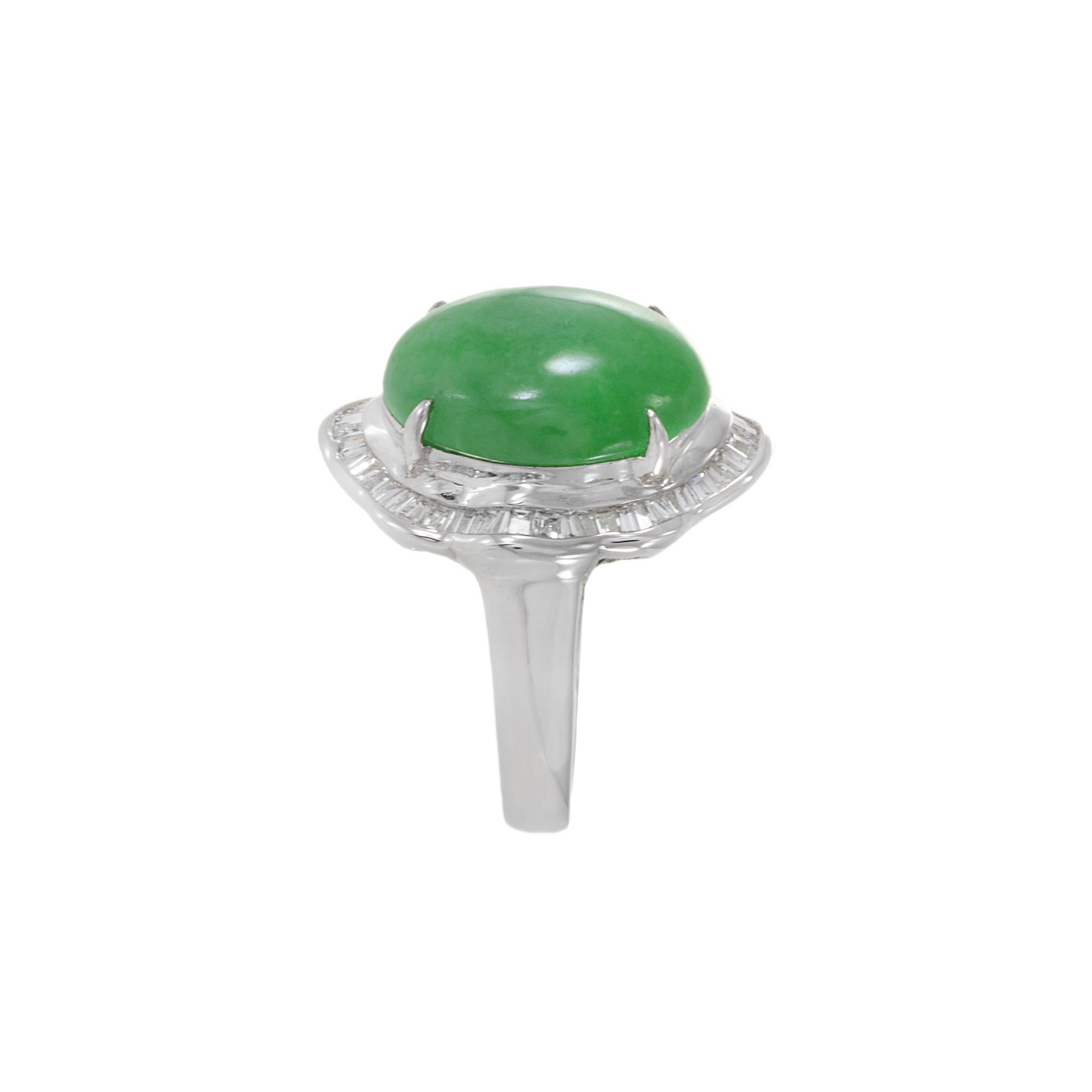18KT White Gold Jade and Diamond Ring For Sale 2