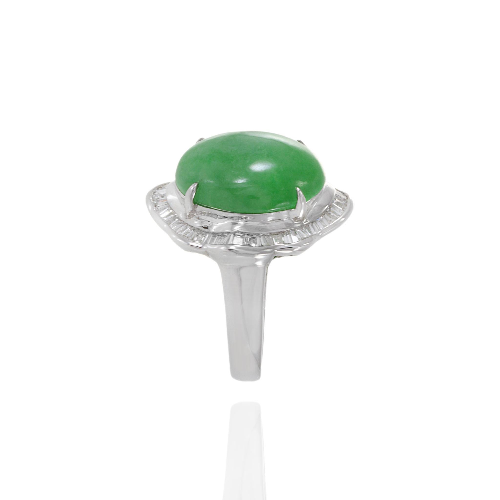 18KT White Gold Jade and Diamond Ring For Sale 3