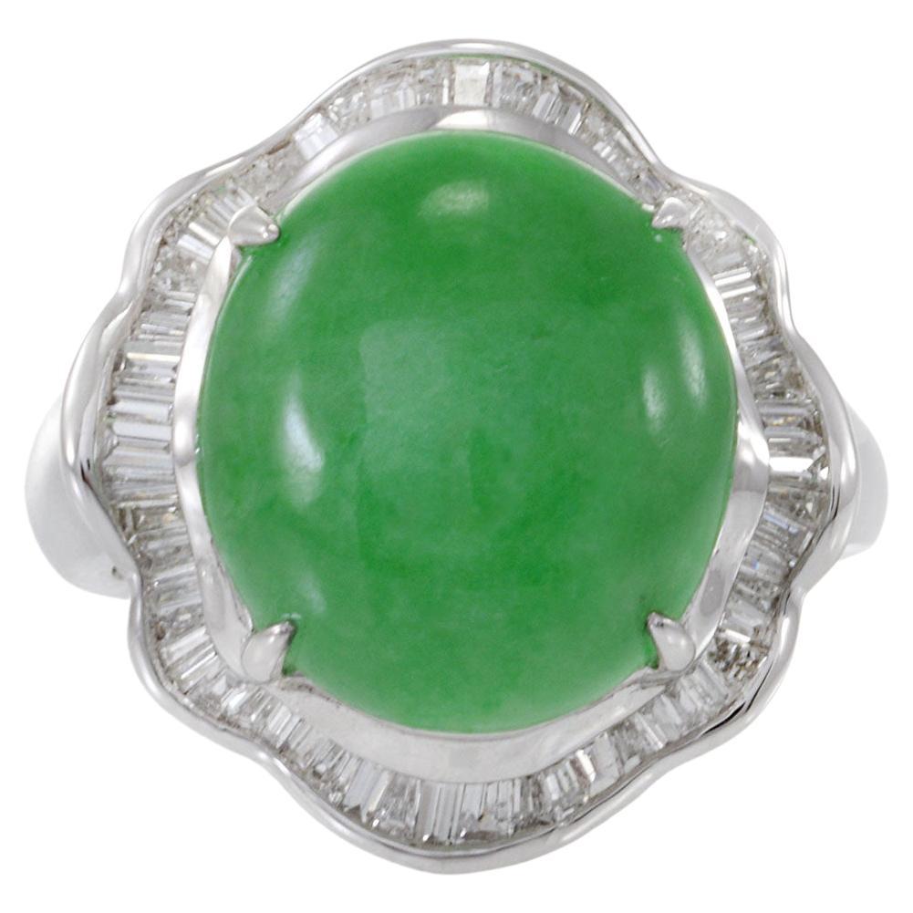 18KT White Gold Jade and Diamond Ring