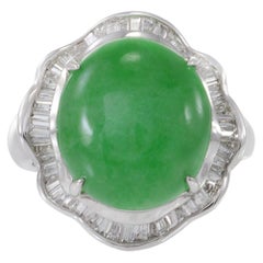 18KT White Gold Jade and Diamond Ring
