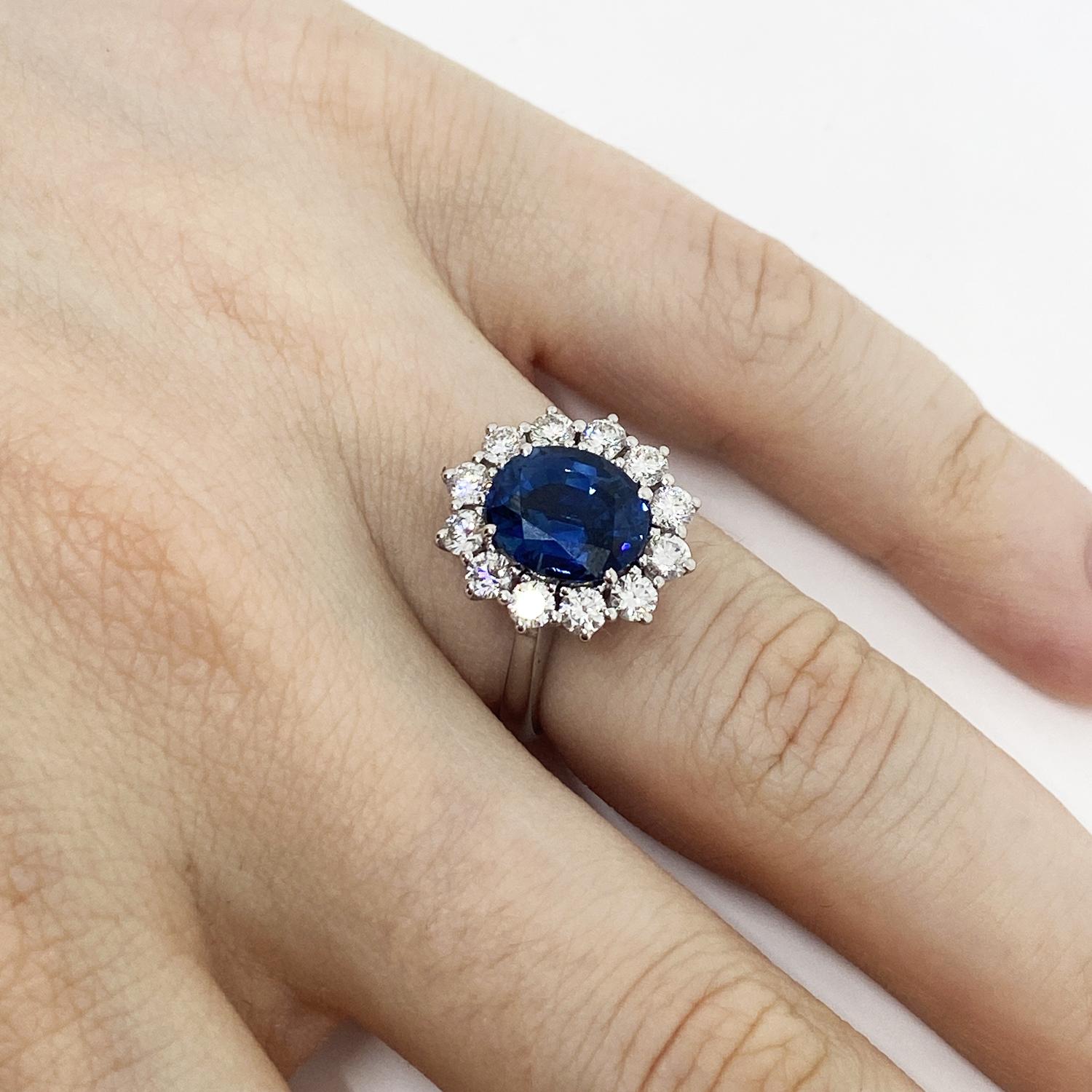 Ring made of 18kt white gold with natural brilliant-cut white diamonds for ct.0.88 and oval blue sapphire for ct.3.52
-------------------------------------------------

Important Note : In order to speed up the publishing process of our vast