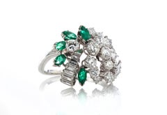 18 Karat White Gold Ladies Diamond and Emerald Cluster Ring
