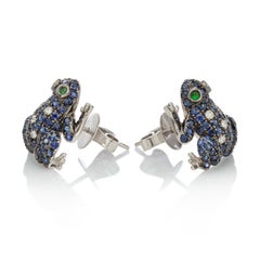 18kt White Gold Ladies Frog Earrings Paved in Blue Sapphires
