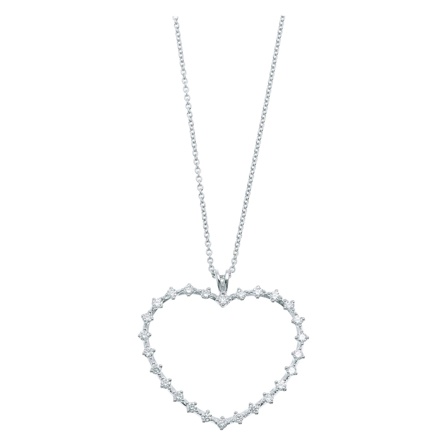 18kt White Gold Large Diamond Heart Pendant with 0.54ct of Diamonds For Sale