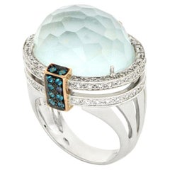 Anello Cocktail in oro bianco 18kt Les Bonbons Paris con quarzo azzurro e diamanti